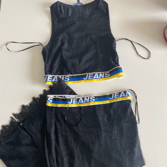 Black Lace Jeans Skirt and Top Set - Picture 1 of 4